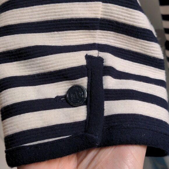 Talbots Black + Cream Striped Cotton Blend Blazer Sz M - Picture 3 of 10